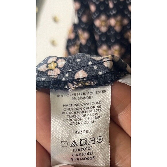 Loft Petites Mosaic Shift Dress LS Tie Belt XXSP Black Pink Yellow  Office - Picture 8 of 15